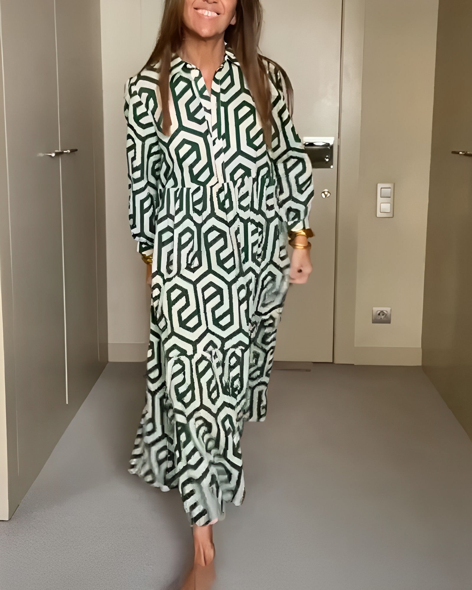 Nina | Jurk met Stippen en Geometrische Print