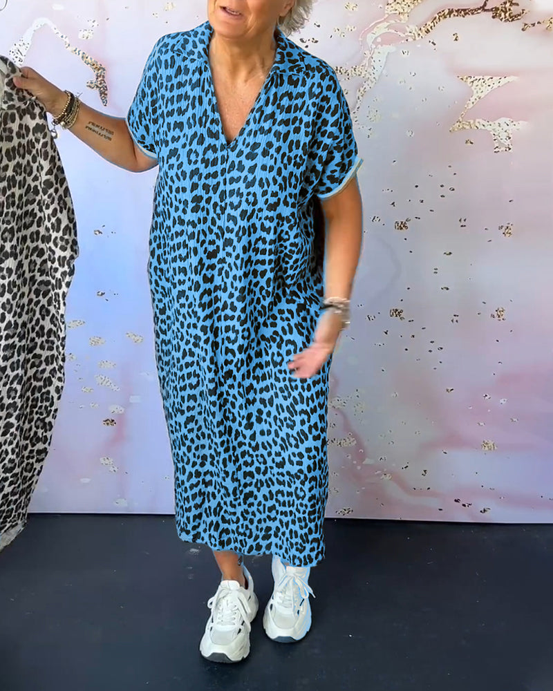 Fleur | V-hals Jurk met Luipaardprint