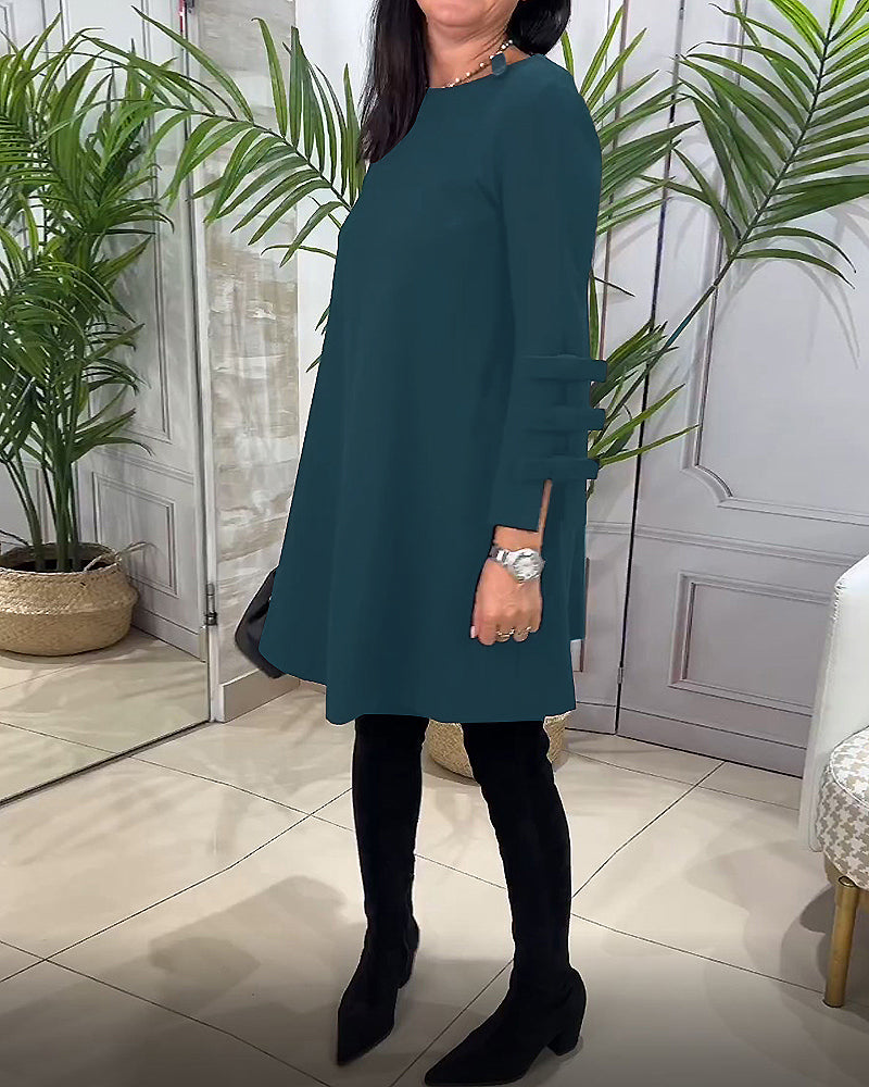 Tessa | Casual Knielange Jurk met Lange Mouwen