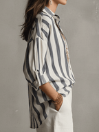 Daniela | Camicia Casual a Righe in Cotone e Lino a Maniche Lunghe