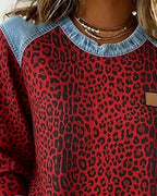 Ilse | Trui met Luipaardprint en Denim Patchwork