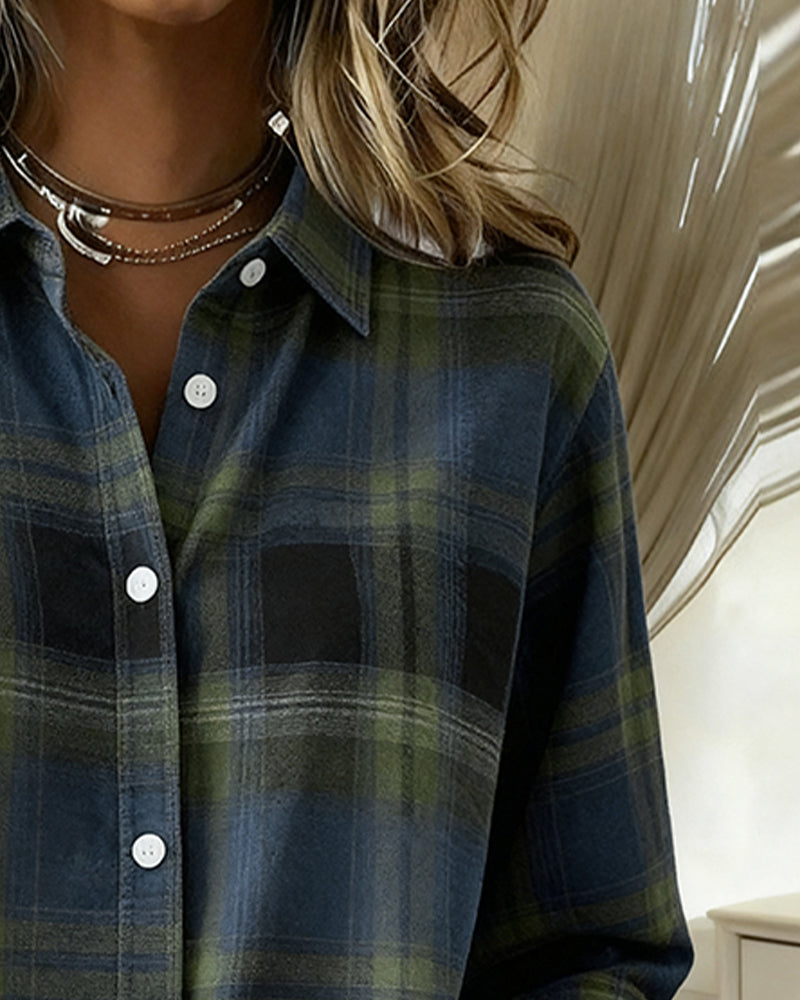 Laluna® | Shirt met Ruitpatroon en Ingesneden Kraag