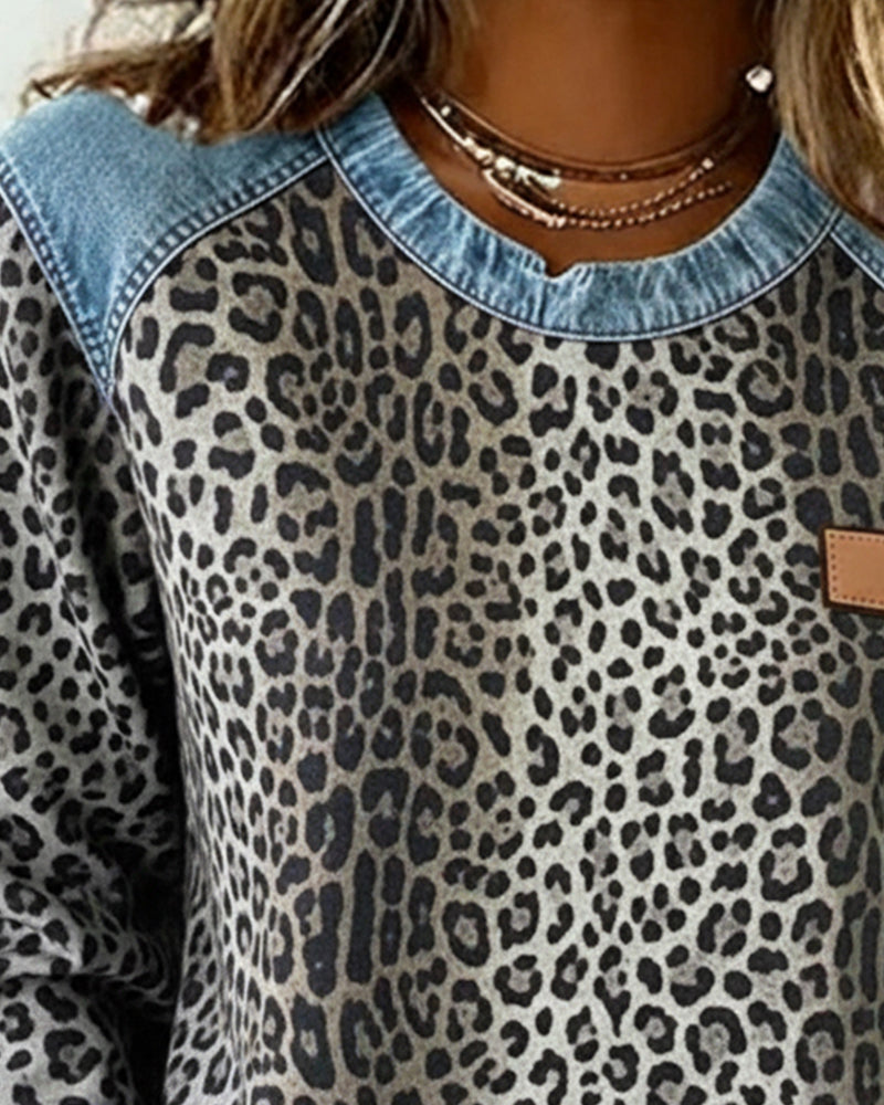 Ilse | Trui met Luipaardprint en Denim Patchwork