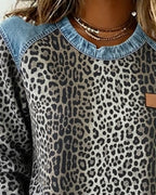 Ilse | Trui met Luipaardprint en Denim Patchwork