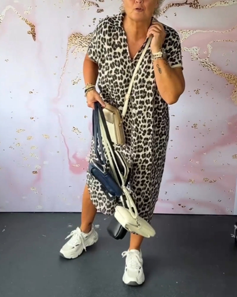 Fleur | V-hals Jurk met Luipaardprint