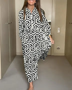 Nina | Jurk met Stippen en Geometrische Print