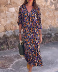 Roos | V-hals Jurk met Retroprint