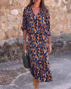 Roos | V-hals Jurk met Retroprint