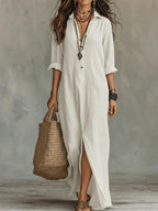 Céline | Abito Maxi Nero Ampio con Bottoni