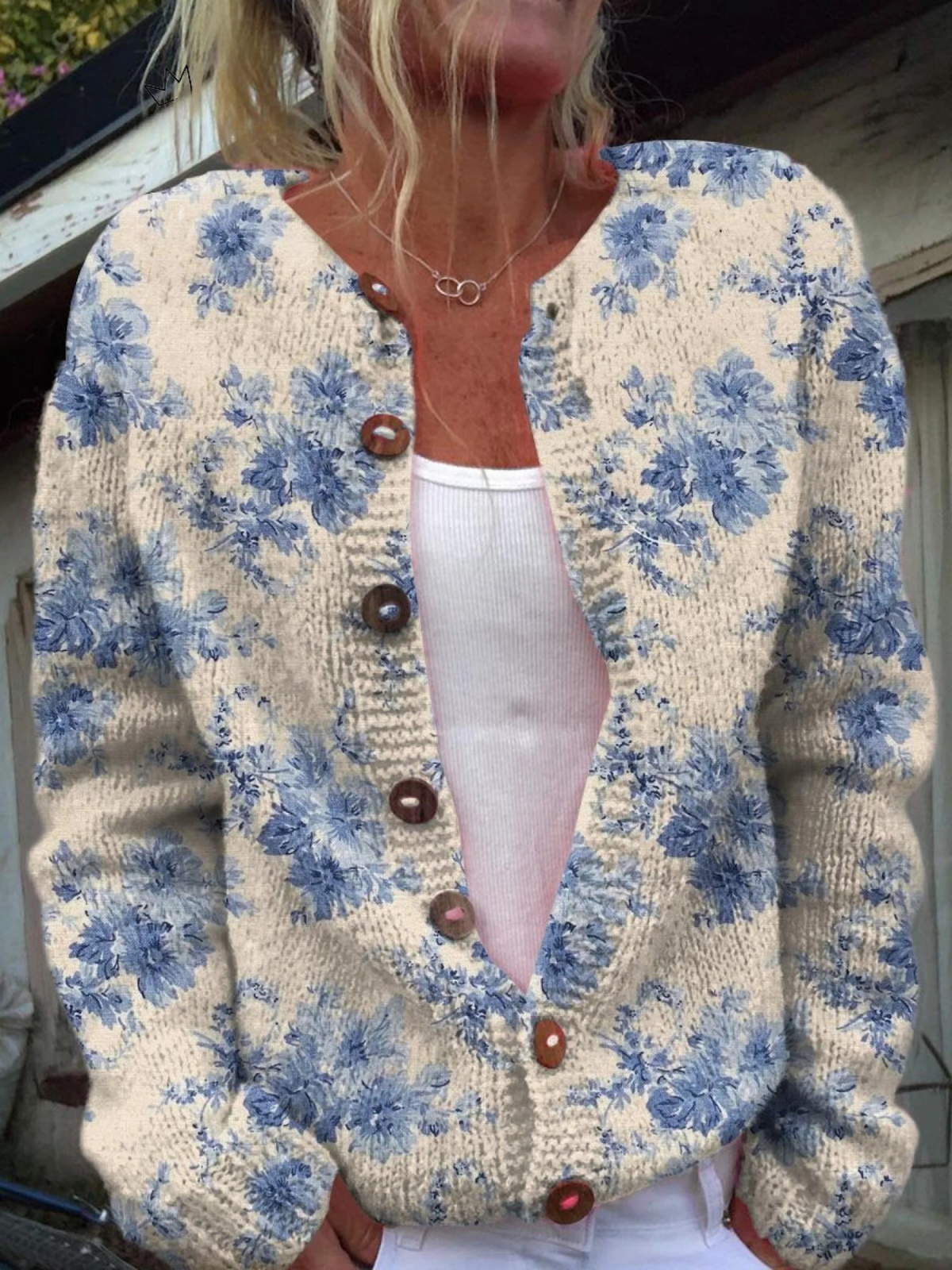 Margherita | Cardigan Vintage a Fiori Blu