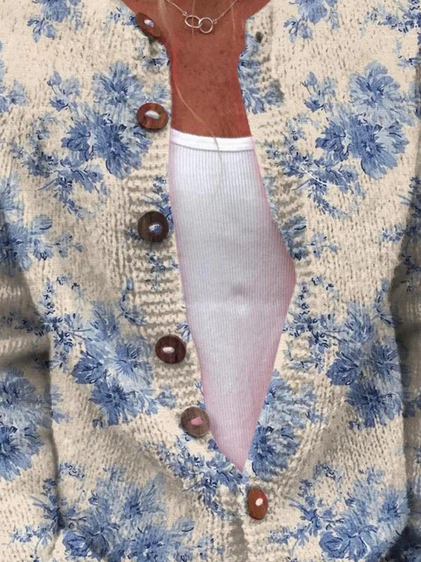 Margherita | Cardigan Vintage a Fiori Blu