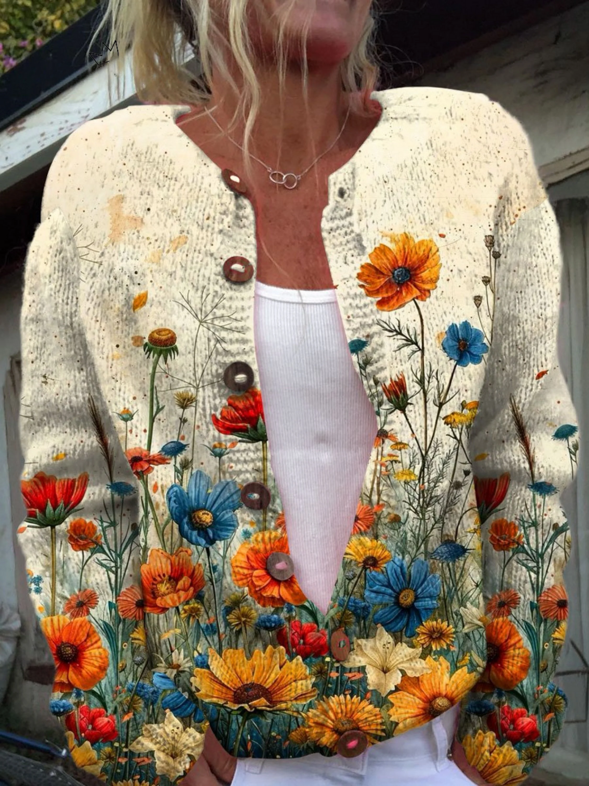 Tosca | Cardigan Vintage a Fiori Selvatici