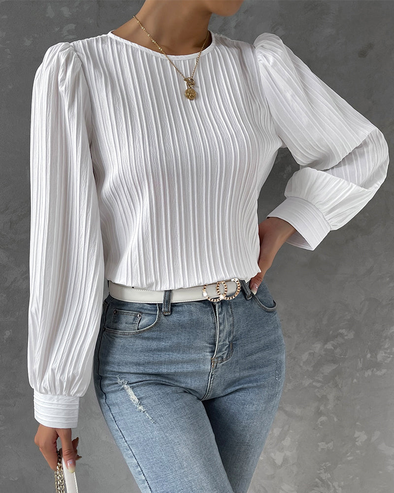 Roos | Lantaarnmouwen Effen Blouse