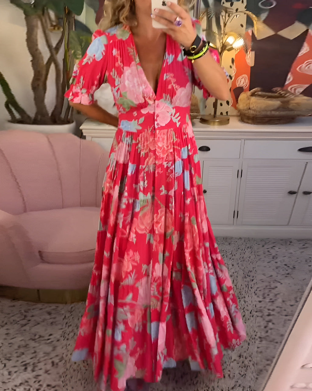 Emma | V-hals Zakjurk met Bloemenprint