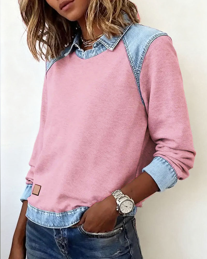 Blouse met modieuze revers en lange mouwen