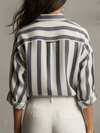 Kaia | Camicia Casual a Righe in Cotone e Lino a Maniche Lunghe