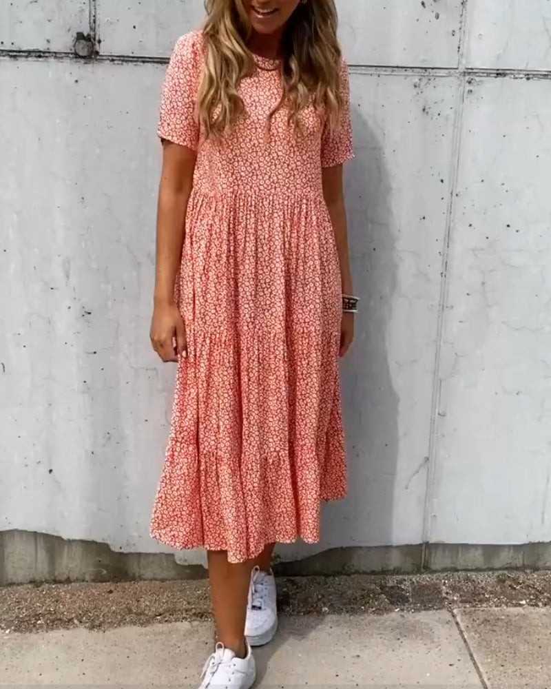 Anna | Jurk met Korte Mouwen en Bloemenprint