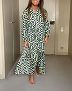 Nina | Jurk met Stippen en Geometrische Print
