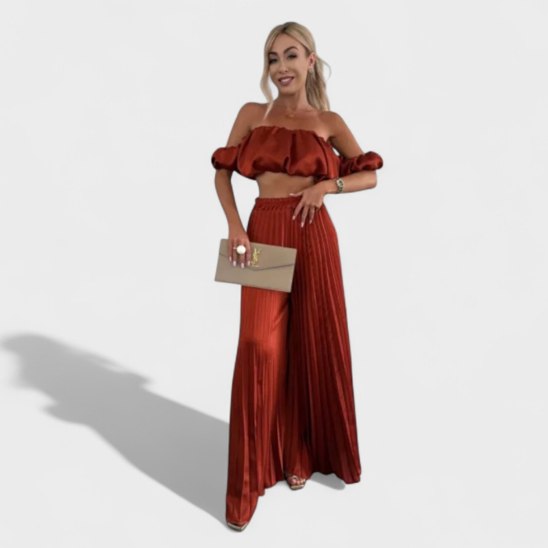 Maria - Damesæt Croppet Top con Plisserede Bukser elegante