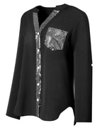 Nina | Casual Top met Pailletteninzet en Knopen