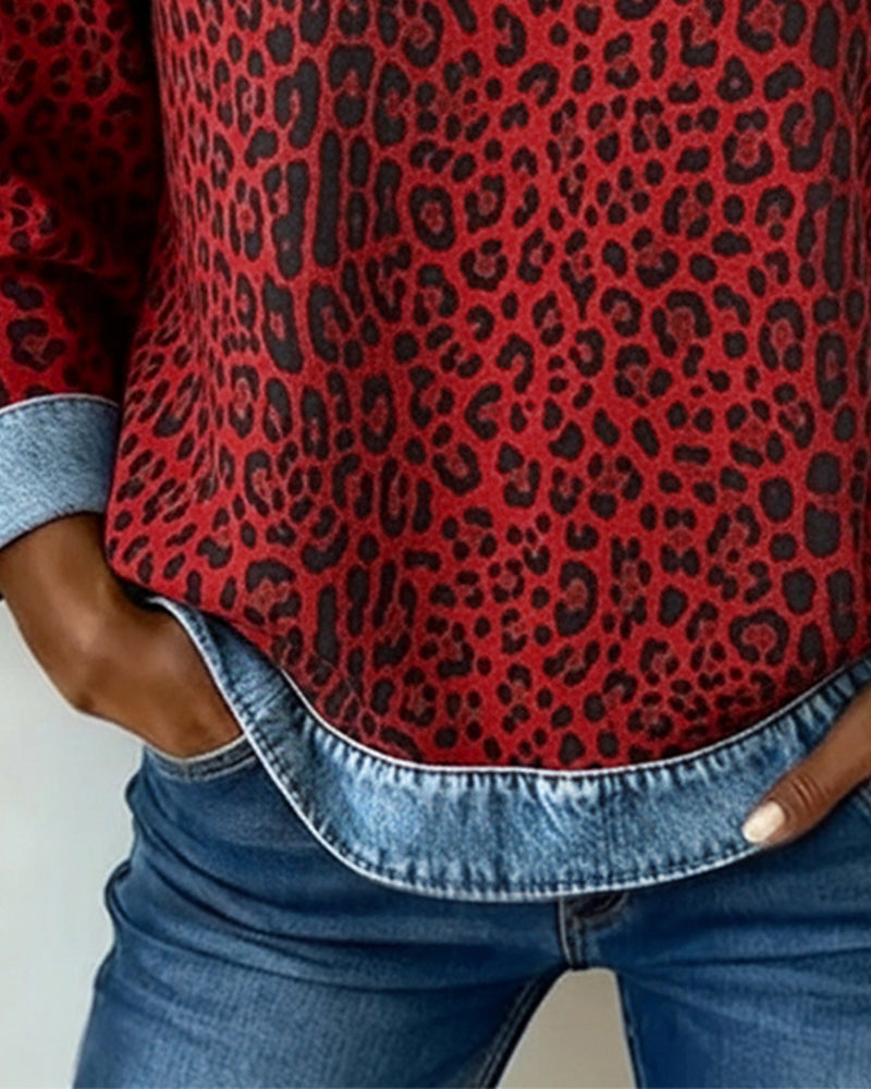 Ilse | Trui met Luipaardprint en Denim Patchwork