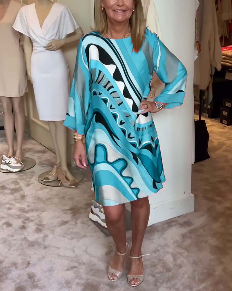 Lisa | Modieuze Midi-jurk met Ronde Hals en Print
