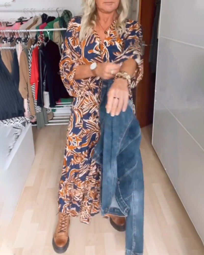 Maxi-jurk con bedrukte v-hals