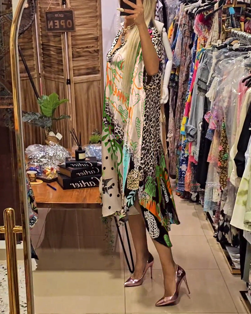 Iris | Casual Jurk met Diepe V-hals en Kleurrijke Print