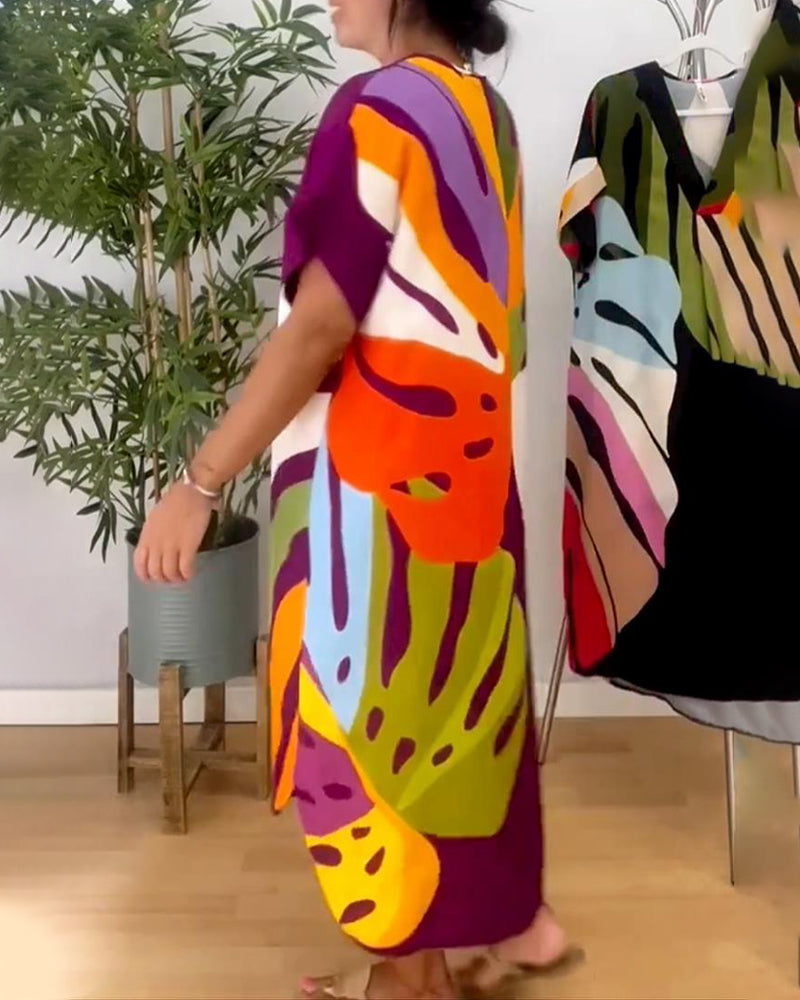 Noor | Casual Jurk met Kleurrijke Bladprint