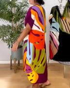 Noor | Casual Jurk met Kleurrijke Bladprint