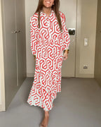 Nina | Jurk met Stippen en Geometrische Print