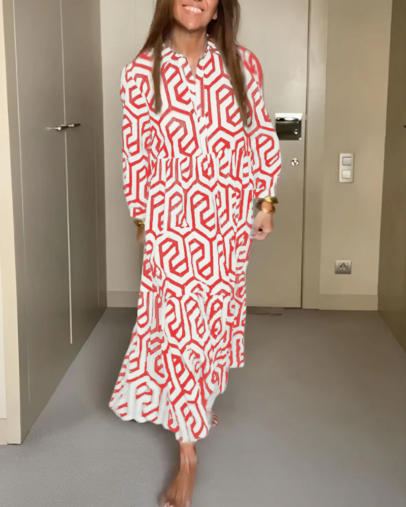 Nina | Jurk met Stippen en Geometrische Print