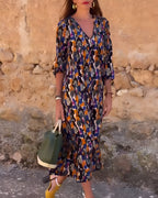 Roos | V-hals Jurk met Retroprint