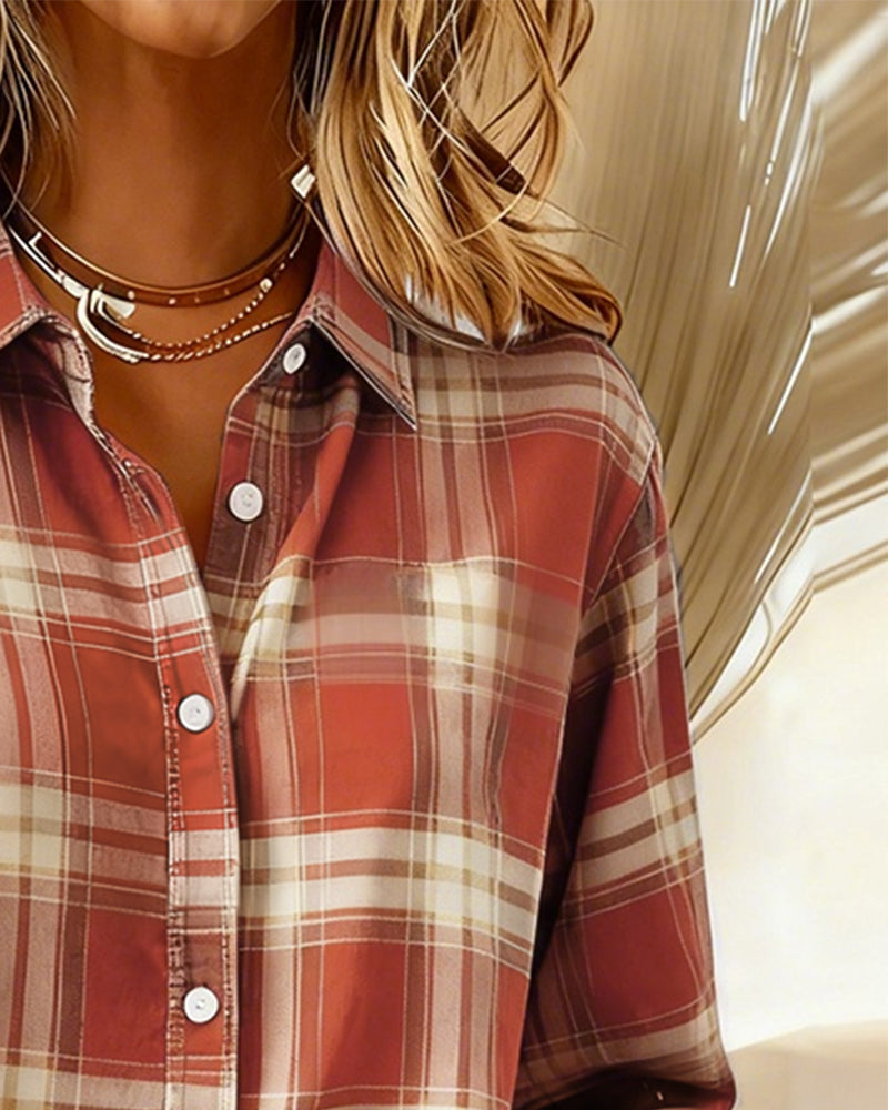 Laluna® | Shirt met Ruitpatroon en Ingesneden Kraag
