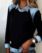Blouse met modieuze revers en lange mouwen