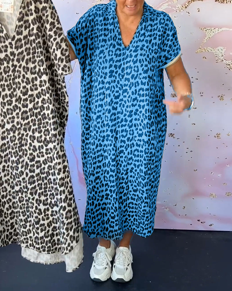 Fleur | V-hals Jurk met Luipaardprint