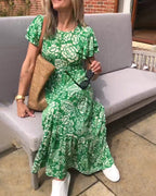 Sophie | Lange Jurk met Korte Mouwen en Bloemenprint