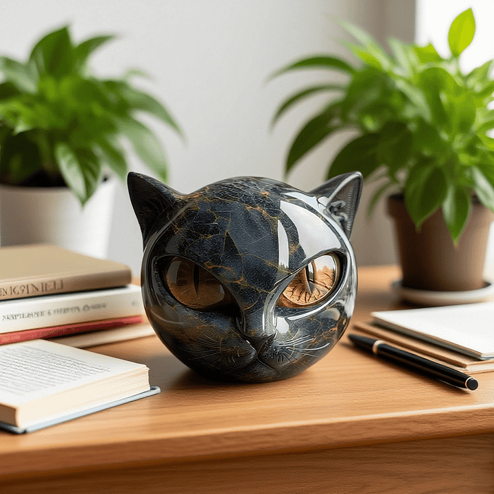 NyxCharm - Mystieke Zwarte Kat Hoofd Sculptuur