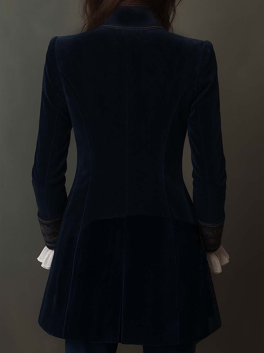 Anastasia | Giacca Lunga Ricamata Vintage Blu Navy