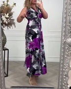 Mouwloze Geplooide Jurk met Bloemen