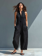 Vittoria | Tuta minimalista in lino nero