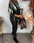 Blouse met Contrasterende Kraag en Overslag