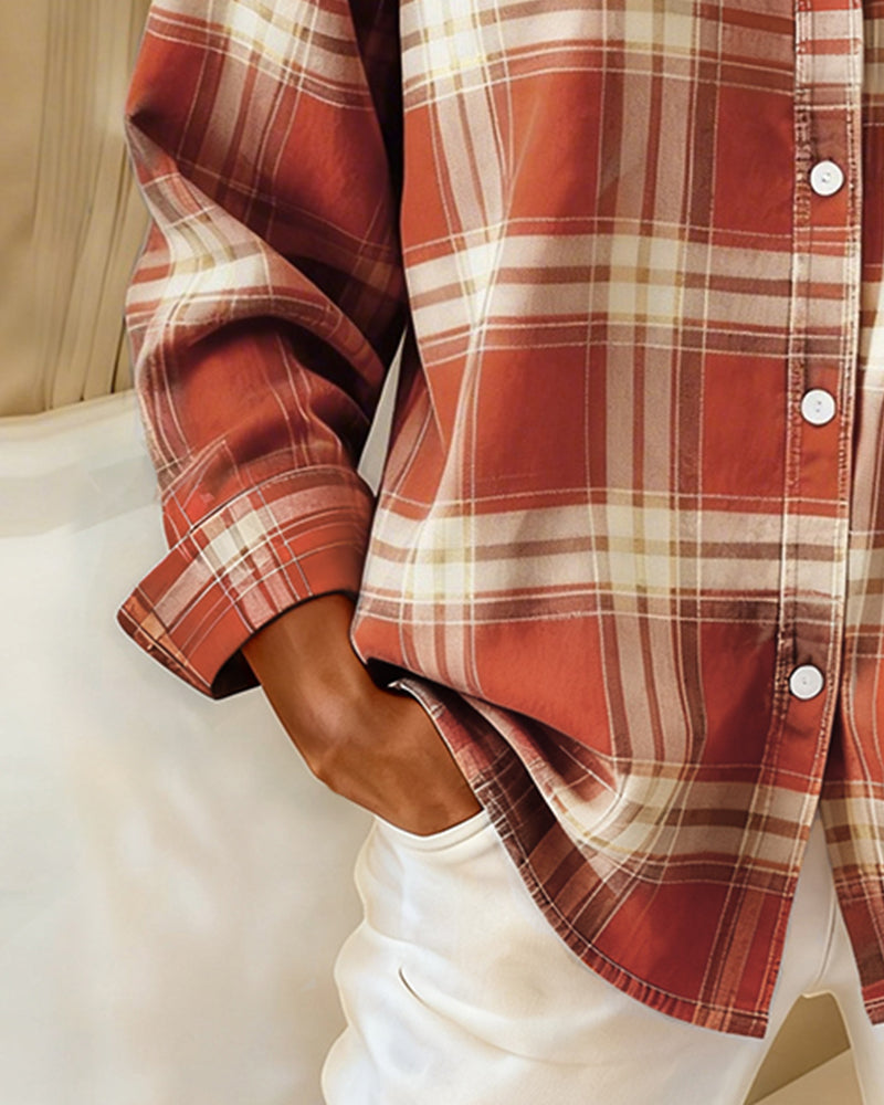 Laluna® | Shirt met Ruitpatroon en Ingesneden Kraag