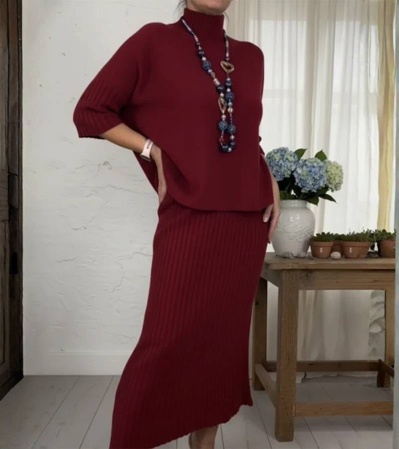 Debora™ – Strikket med ribbet midinederdel