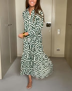 Nina | Jurk met Stippen en Geometrische Print