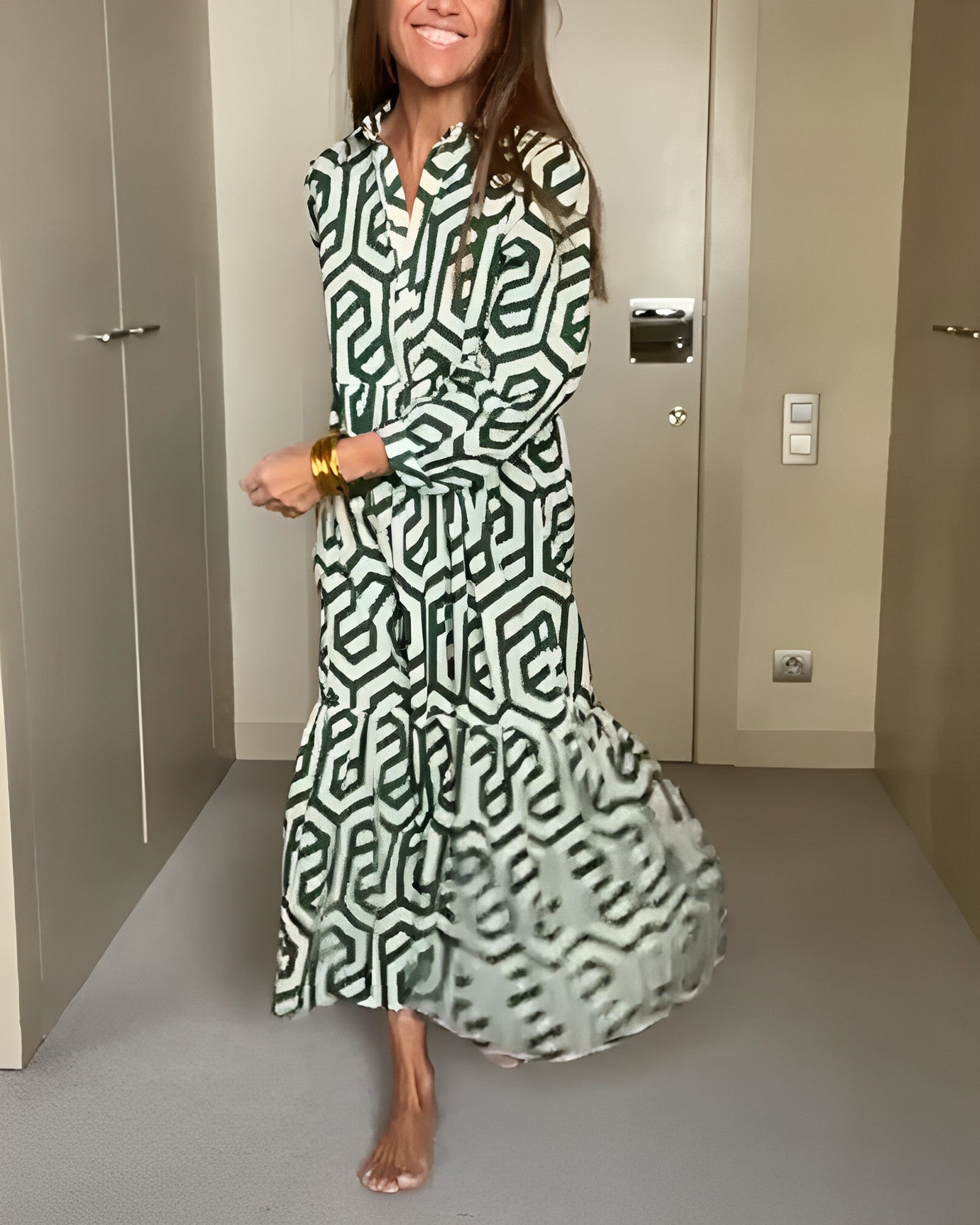 Nina | Jurk met Stippen en Geometrische Print