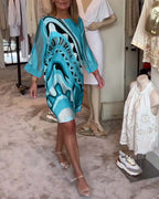 Lisa | Modieuze Midi-jurk met Ronde Hals en Print