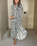 Nina | Jurk met Stippen en Geometrische Print