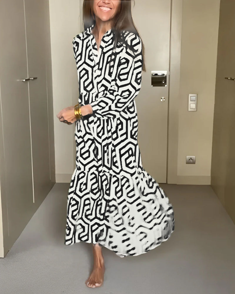 Nina | Jurk met Stippen en Geometrische Print