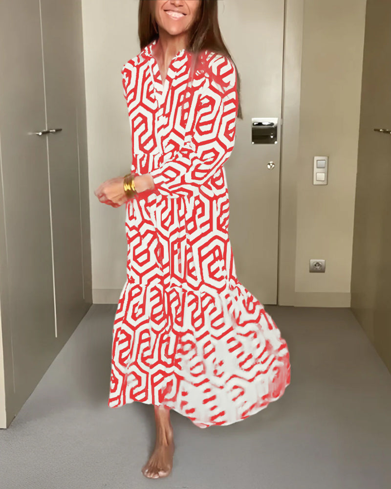 Nina | Jurk met Stippen en Geometrische Print